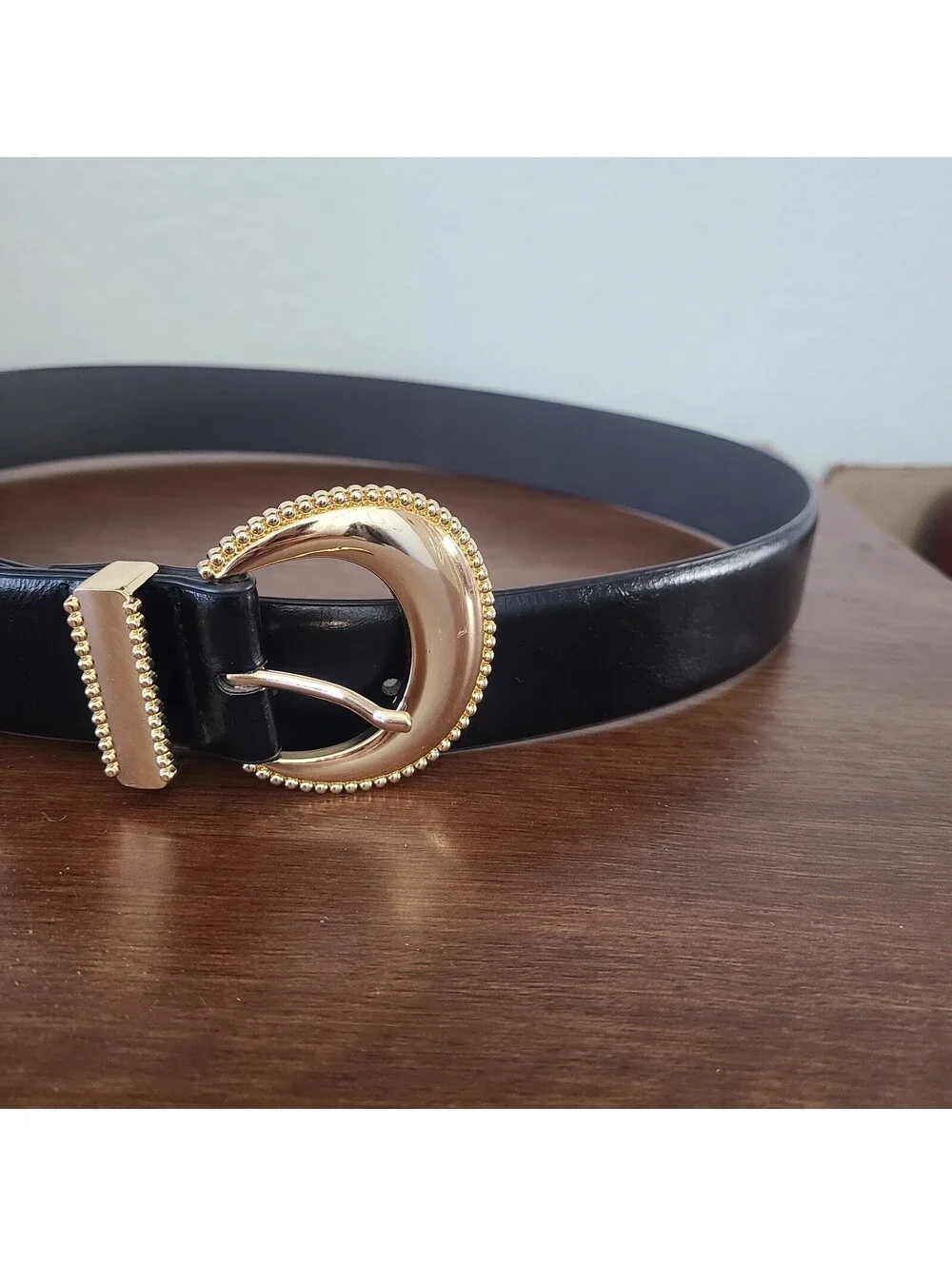 Black Dress Belt XL Gold Buckle NWOT  36